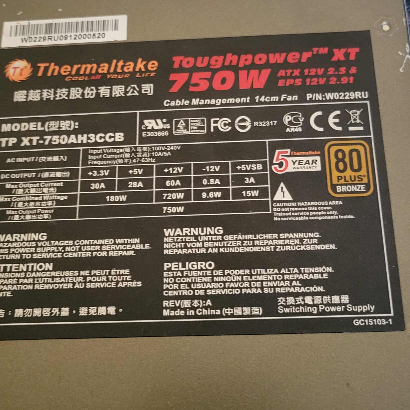 Thermaltake ToughPower TP XT-750AH3CCB Desktop Power Suppy