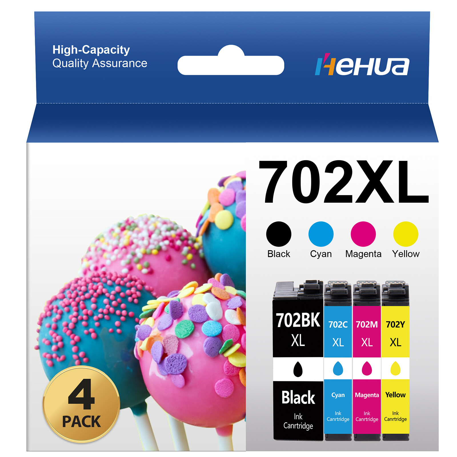 4PK 702XL T702XL Ink Cartridges for Epson 702 WorkForce WF-3720 WF-3730 WF-3733