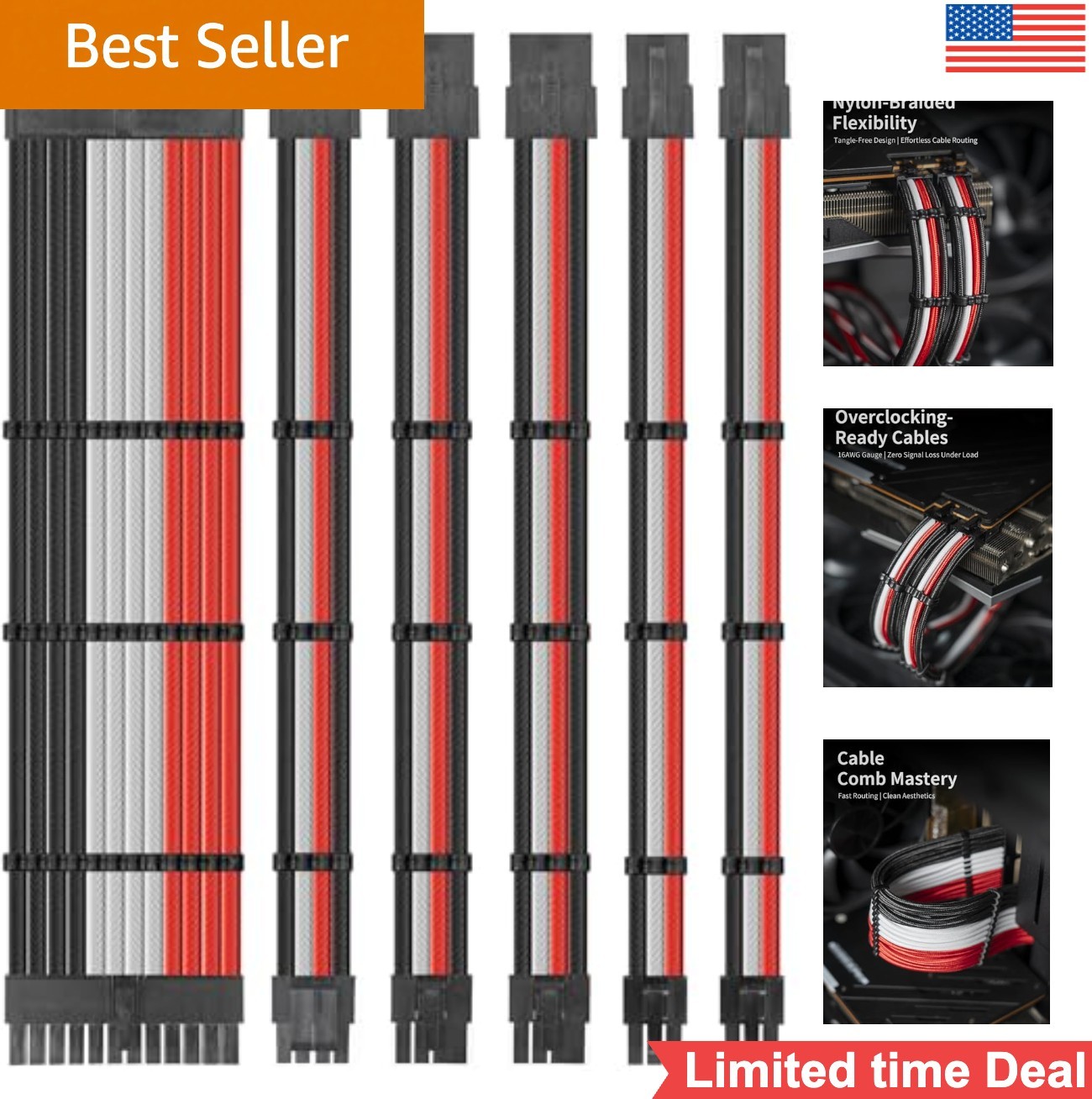 PSU Cable Extension Kit Sleeved 16 AWG 24 Pin 8 Pin 6 Pin 4+4 Pin ATX EPS PCIe