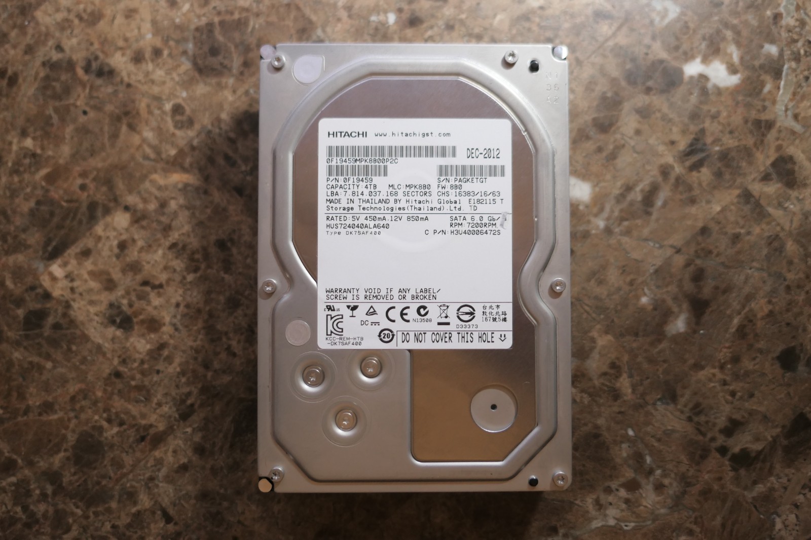 HITACHI H3U40006472S 4TB 7200RPM 64MB 0F19459 SATA 6.0Gb/s 3.5" HARD DRIVE