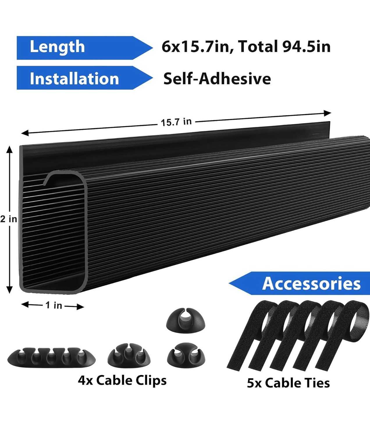 Under Desk 94.5in (6X 15.8in Length ) J Channel, Cord Organizer for Desk, Wall.