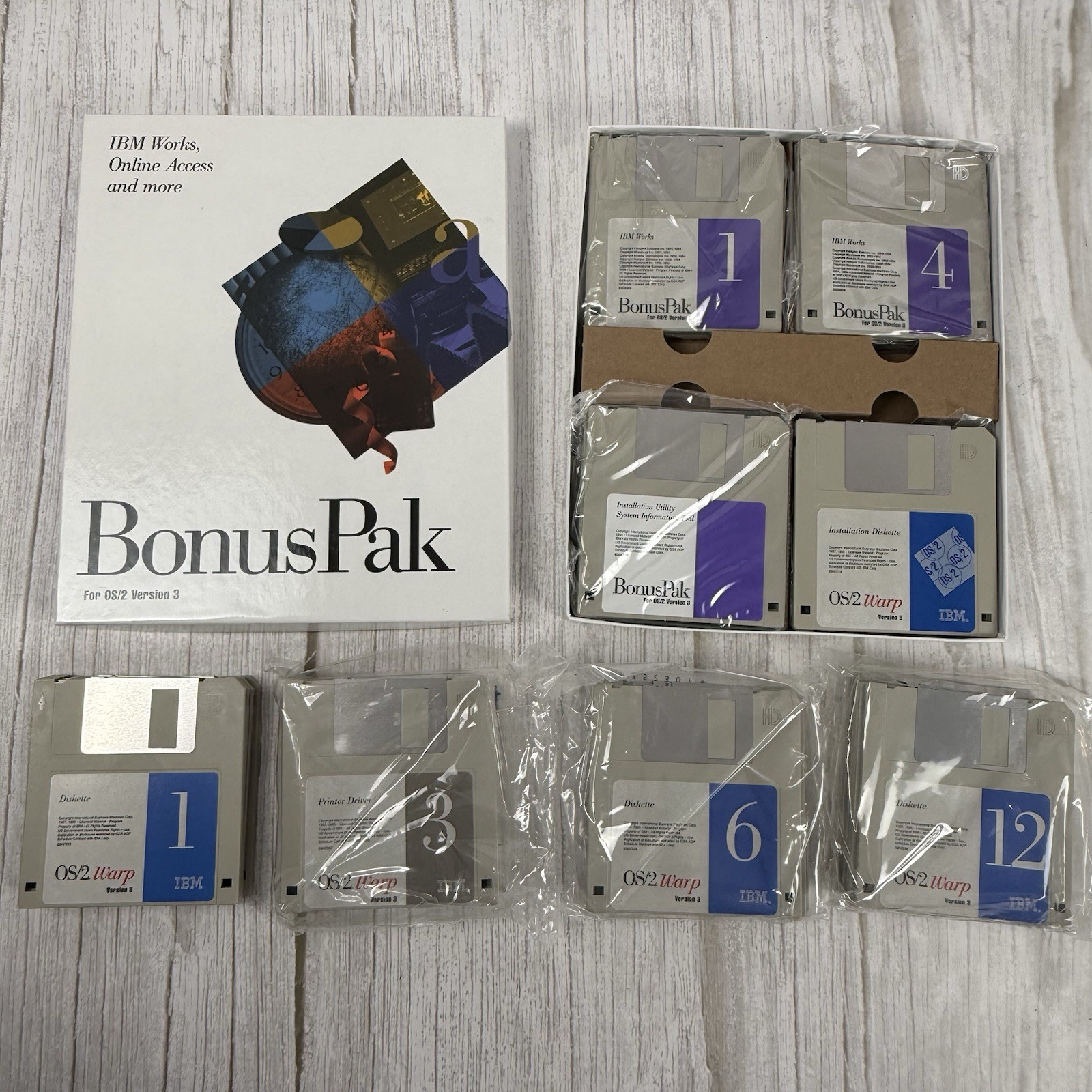 IBM OS/2 Warp & Version 3 Bonus Pak Diskettes (38 Total) DOS & WIN READ