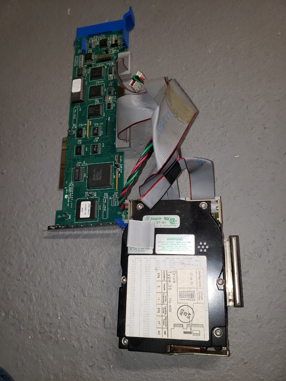 SEAGATE, ST-151, HARD DRIVE And Controller Card, 3.5