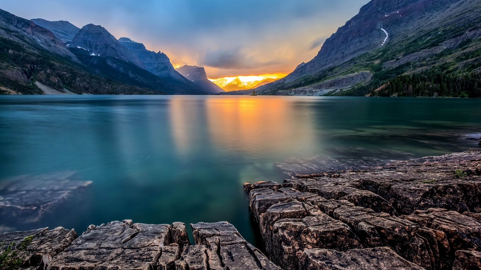 Landscape lake usa mountains nature montana saint Custom Gaming Mat Desk