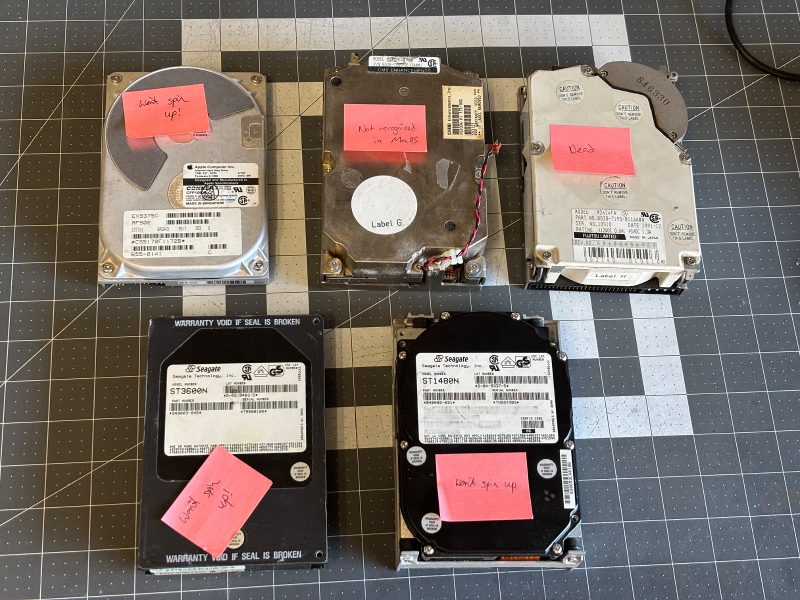 5x Vintage Apple Macintosh 3.5" Hard Drive Lot - 50 Pin SCSI Seagate Conner Disk