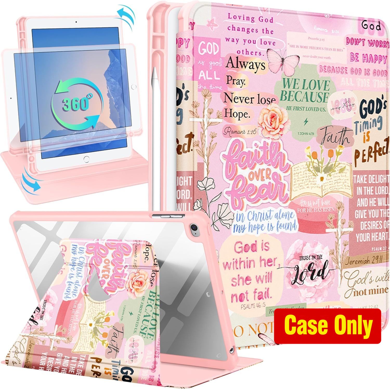 Case for iPad 9.7-inch, Foldable Design with Christian Words