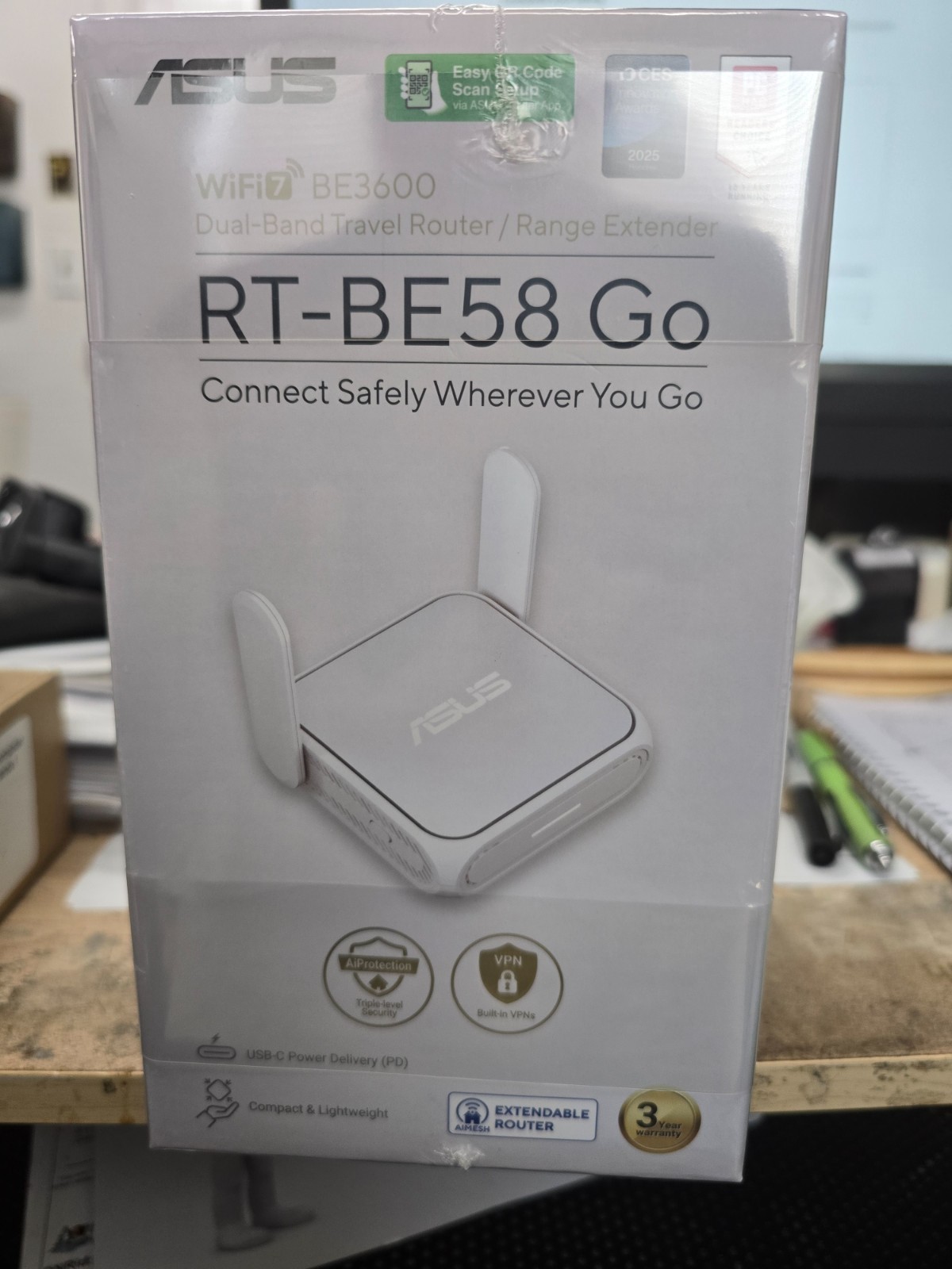 ASUS RT-BE58 Go Travel Router WiFi 7 Dual-Band, 3.6Gbps, Secure Public WiFi