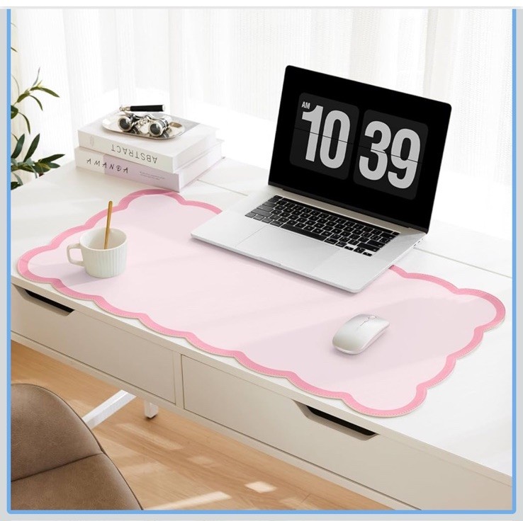 Pink Scalloped Desk Mat 31.5x15.7 PU Leather