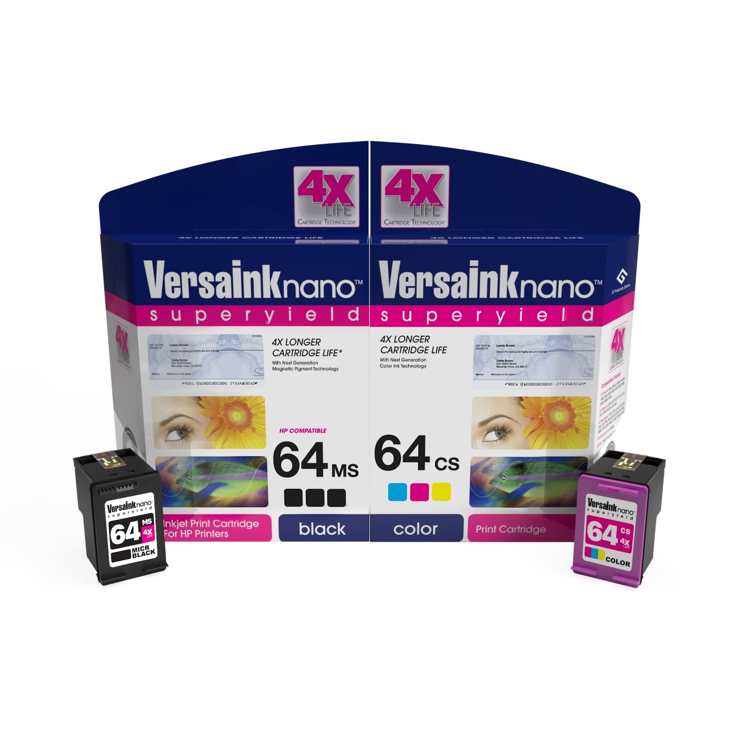 VersaInk Nano 64 MICR Black & Tri-Color Ink Cartridge Combo for Check Printing