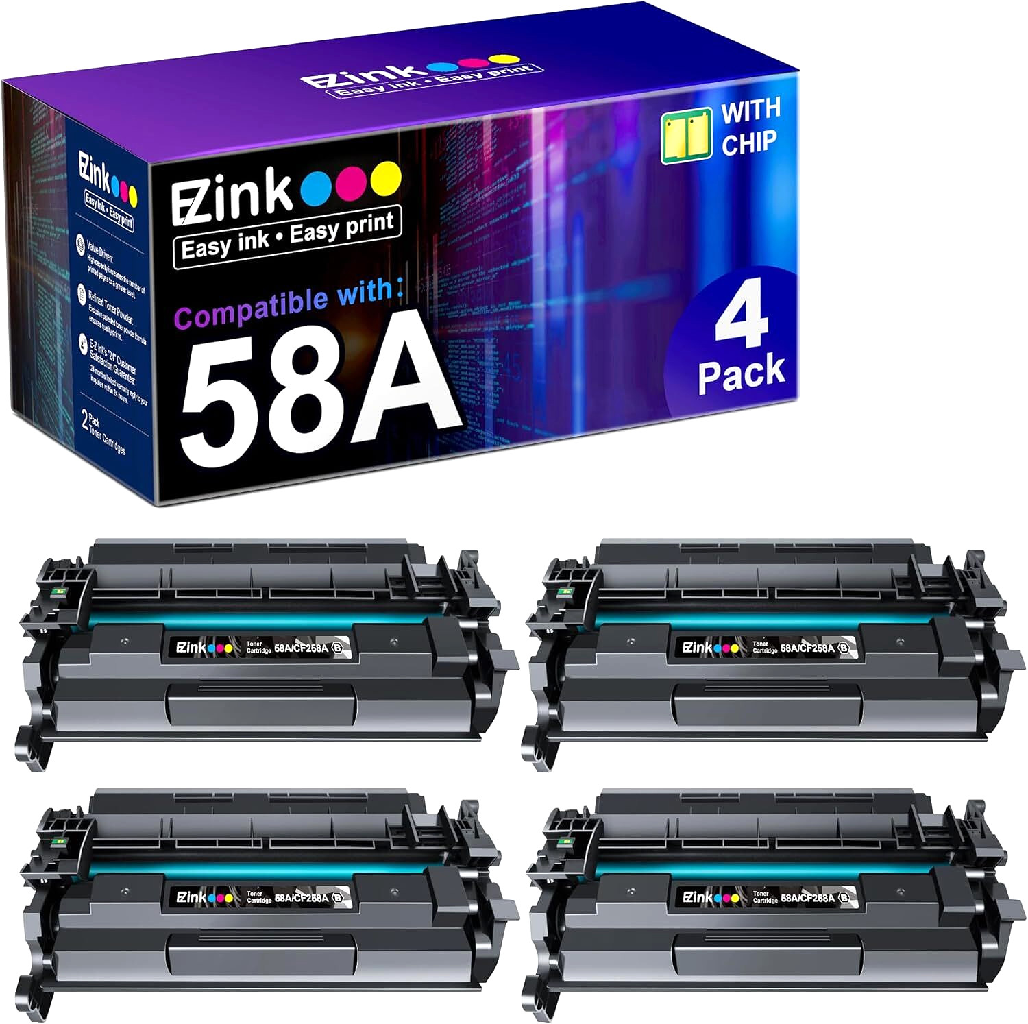 CF258A CF258X 58A 58X Toner Cartridge 4-Pack Compatible HP M404 M428 M430 Series