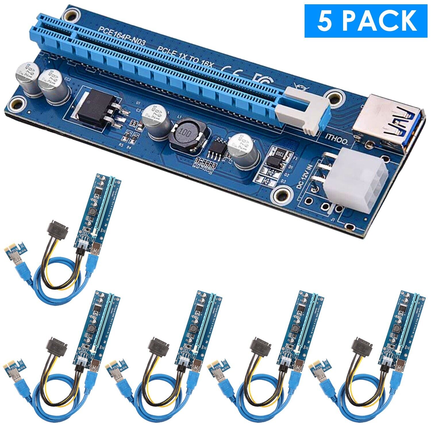 5pcs USB 3.0 Stable PCI-E PCI EXPRESS Riser GPU 6Pin Adapter MOLEX To SATA Cable