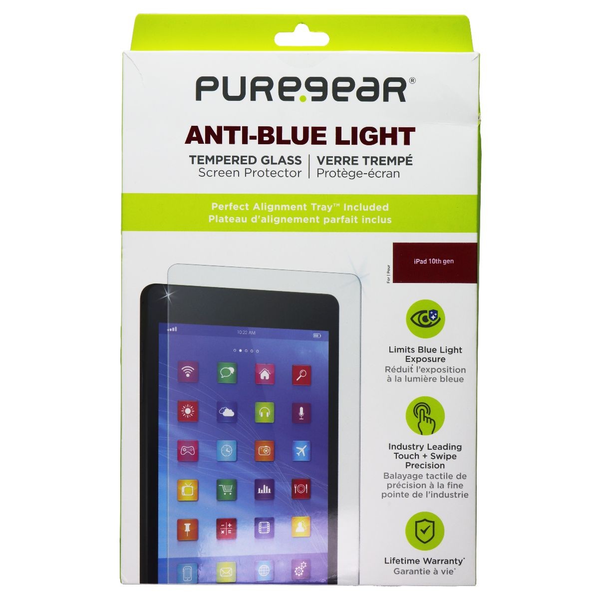 PureGear Anti-Blue Light Tempered Glass Protector for iPad A16 11th Gen/10th Gen