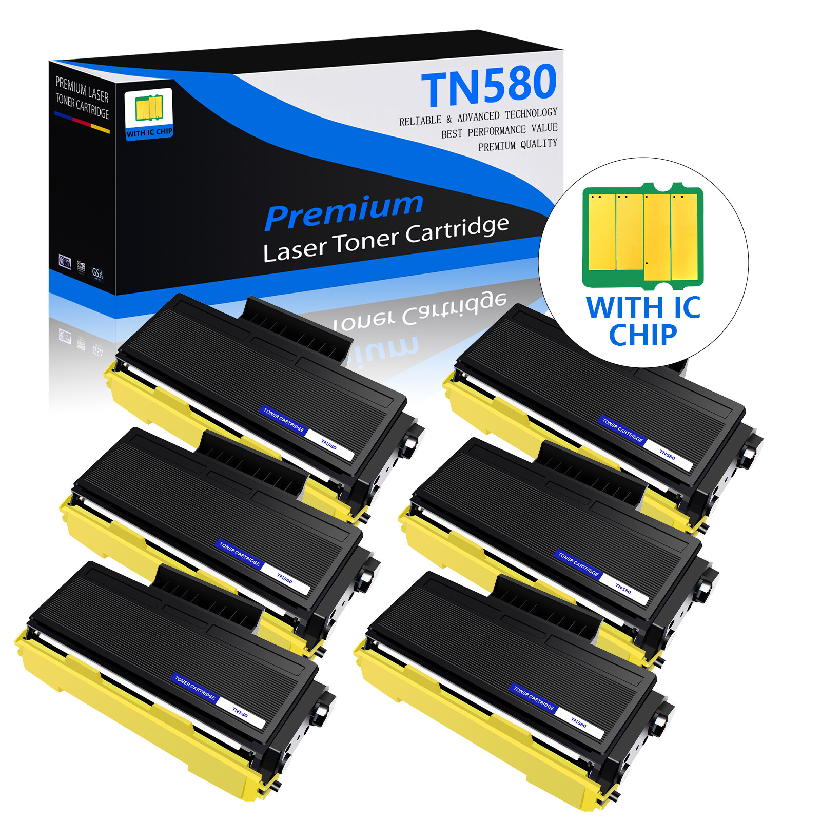6PK High Yield TN580 Toner Cartridge for Brother TN650 MFC-8460N MFC-8470DN