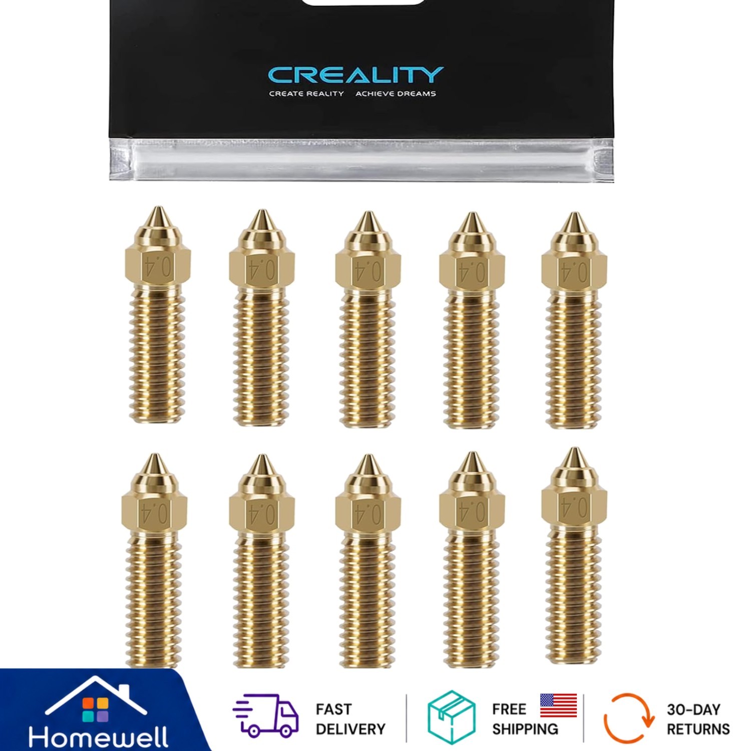 High-Performance 10PCS Brass Nozzles Kit - 0.4mm for K1 & CR Series 3D Printers