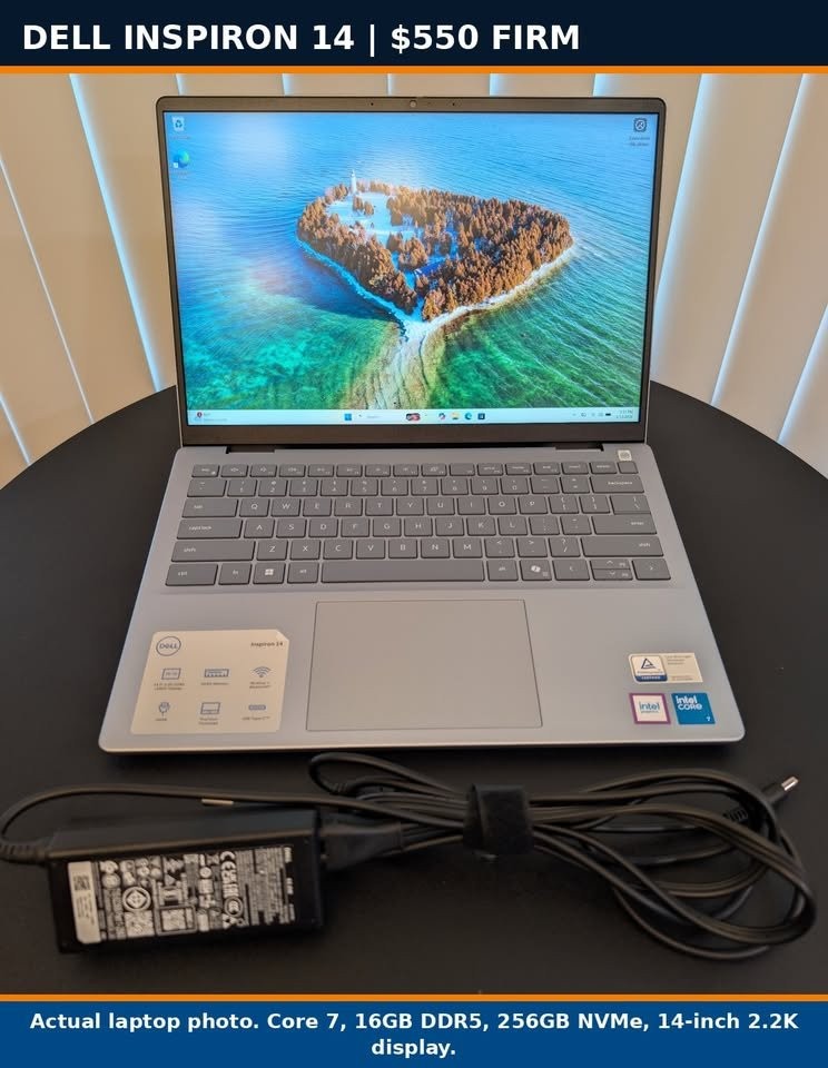 Dell Inspiron 14 Core 7-150U 16GB DDR5 256GB NVMe 2.2K 2240x1400 Laptop