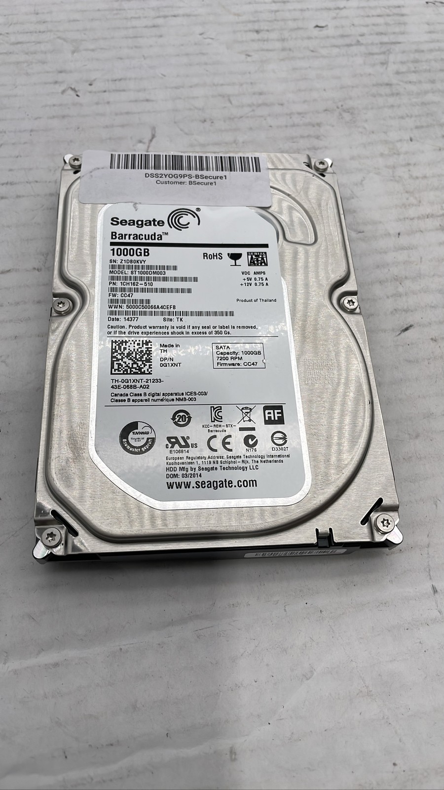 Seagate Barracuda ST1000DM003 1TB 3.5" 7200RPM SATA 6Gb/s Internal Hard Drive