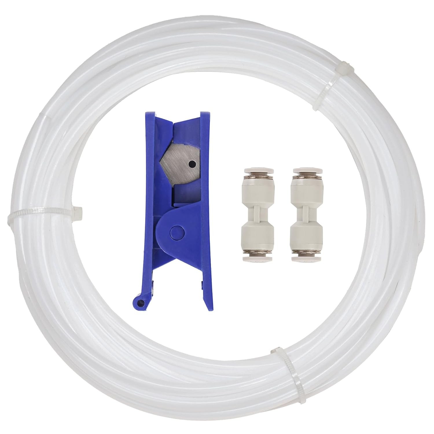 PTFE Tube 2.5mm ID 4mm OD, Flexible Tubing 5M White, 2 Couplers & Cutters