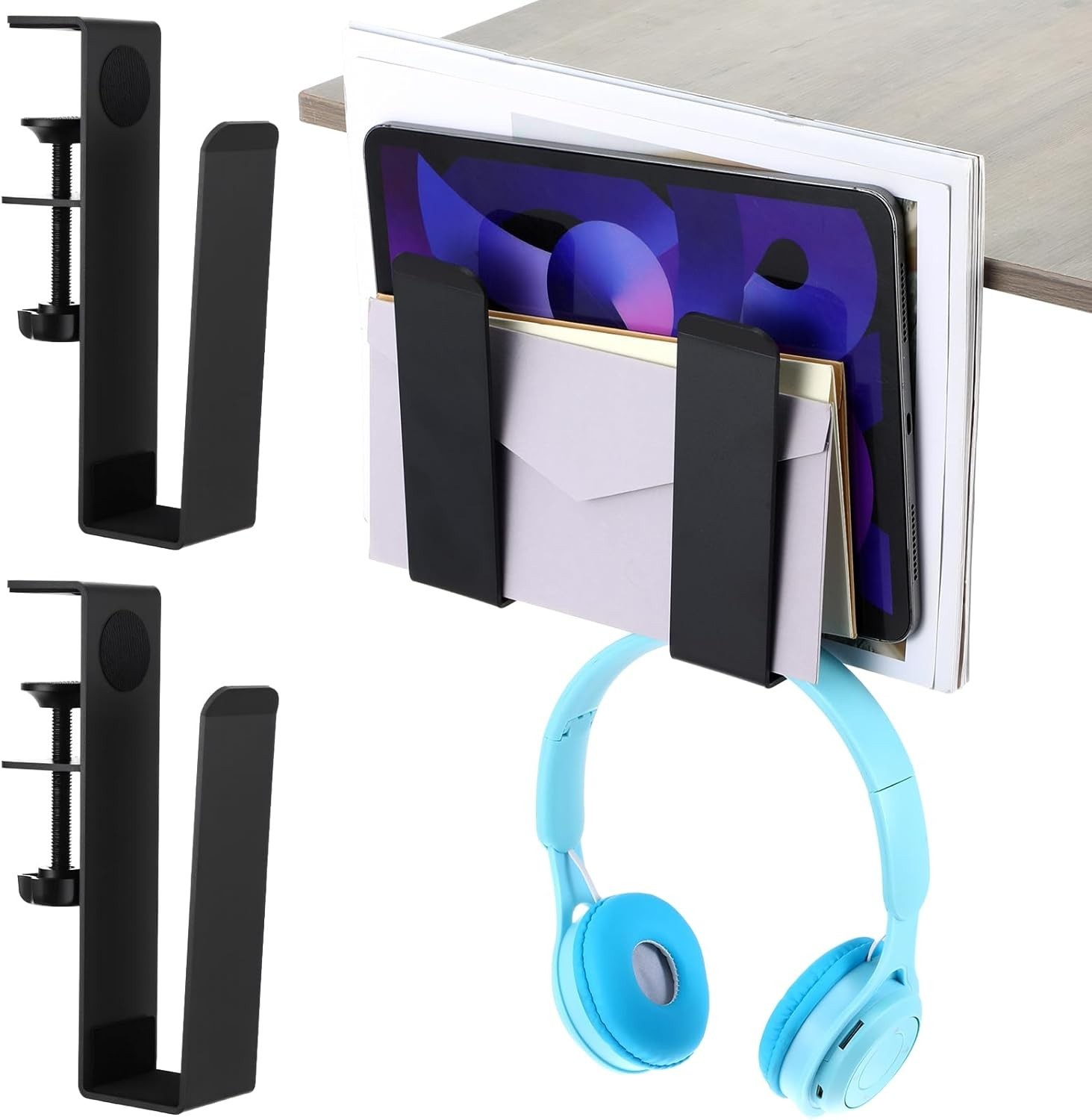 2 Pack Adjustable Desk Side Laptop Holder Heavy-Duty Metal Desk Side Storage ...