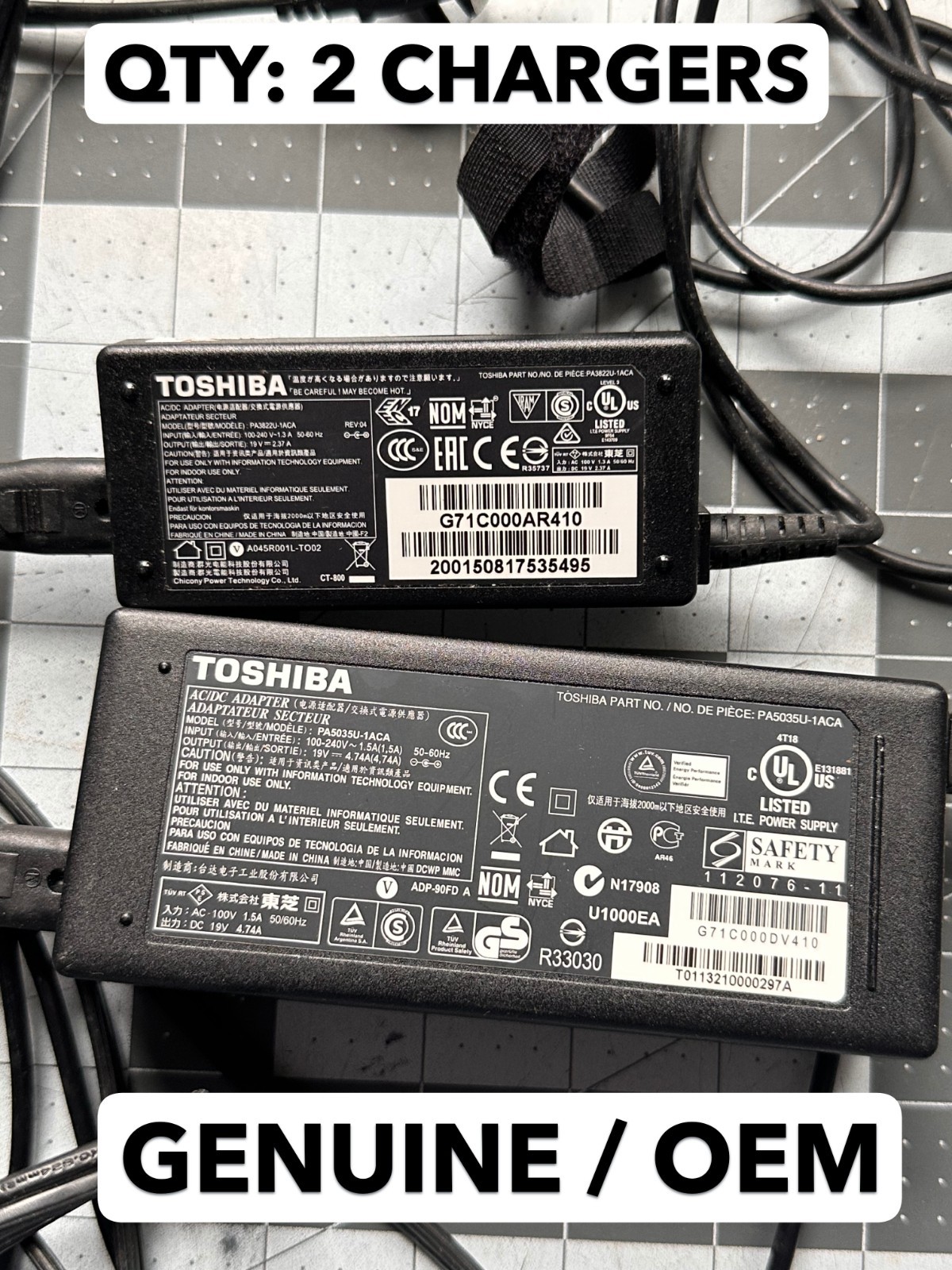 2-pack Genuine Toshiba Power Supply PA5035U-1ACA 19V 4.74A 100-240v AC Charger