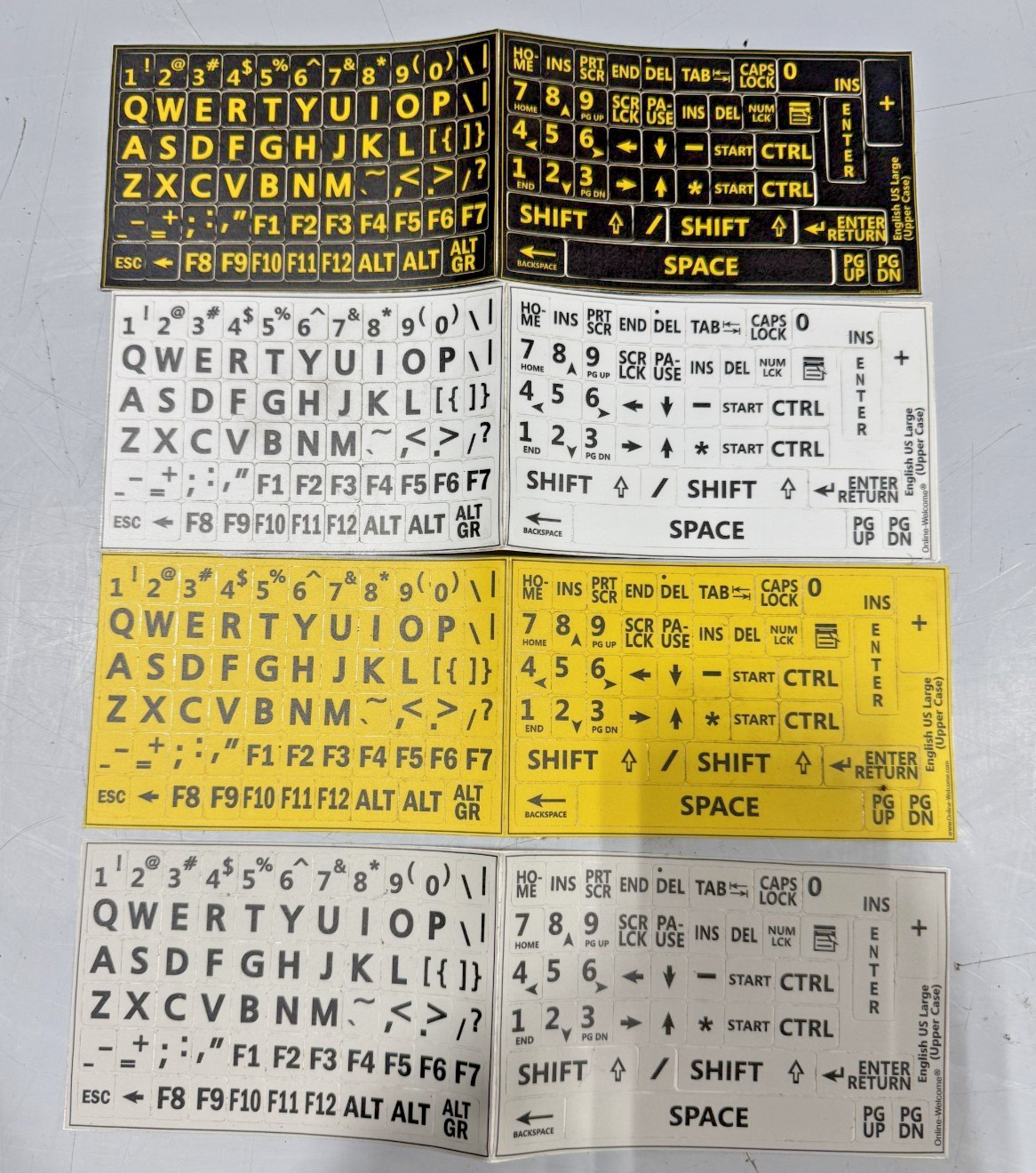 4 Pc English US Large Print Letters Black Yellow White Gray Keyboard Stickers