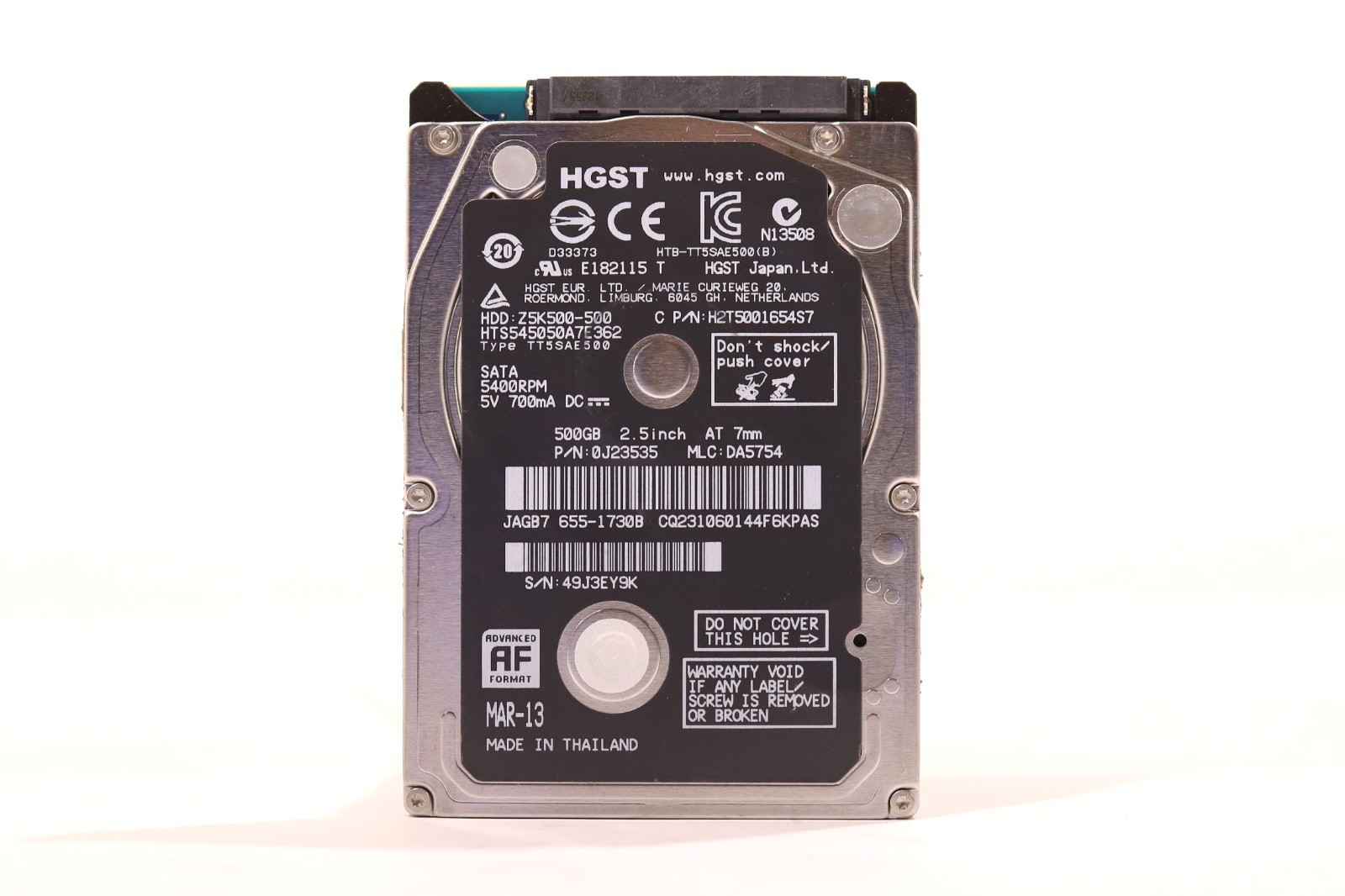HGST HTS545050A7E362 500GB 2.5" 6Gb/s 7mm 5.4K RPM SATA Hard Drive P/N: 0J23535