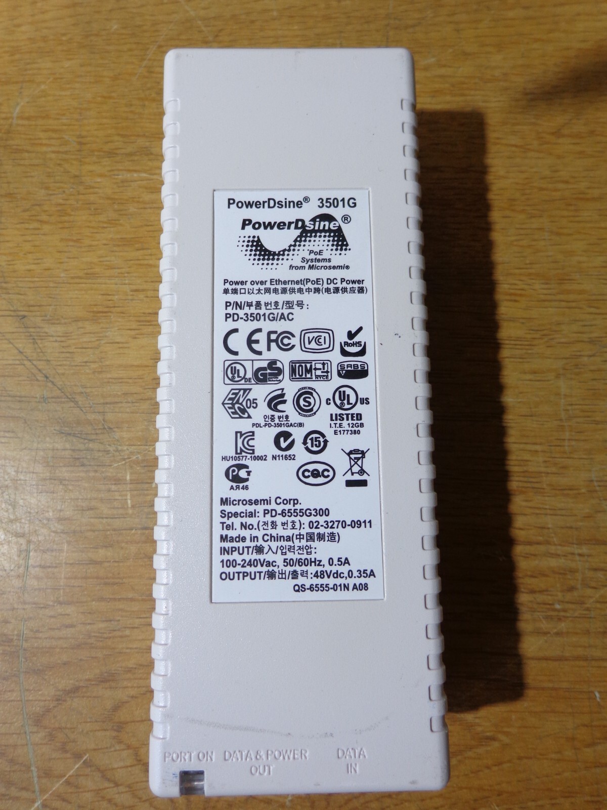 Microsemi PowerDsine 3501G PD-3501G/AC Gigabit Ethernet PoE Injector 48V VoIP
