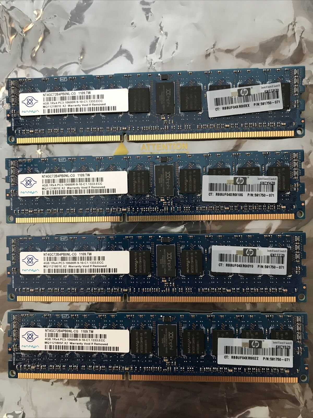 HP Nanya 16GB (4x4GB) NT4GC72B4PB0NL-CG 1Rx4 PC3-10600R Server Memory RAM