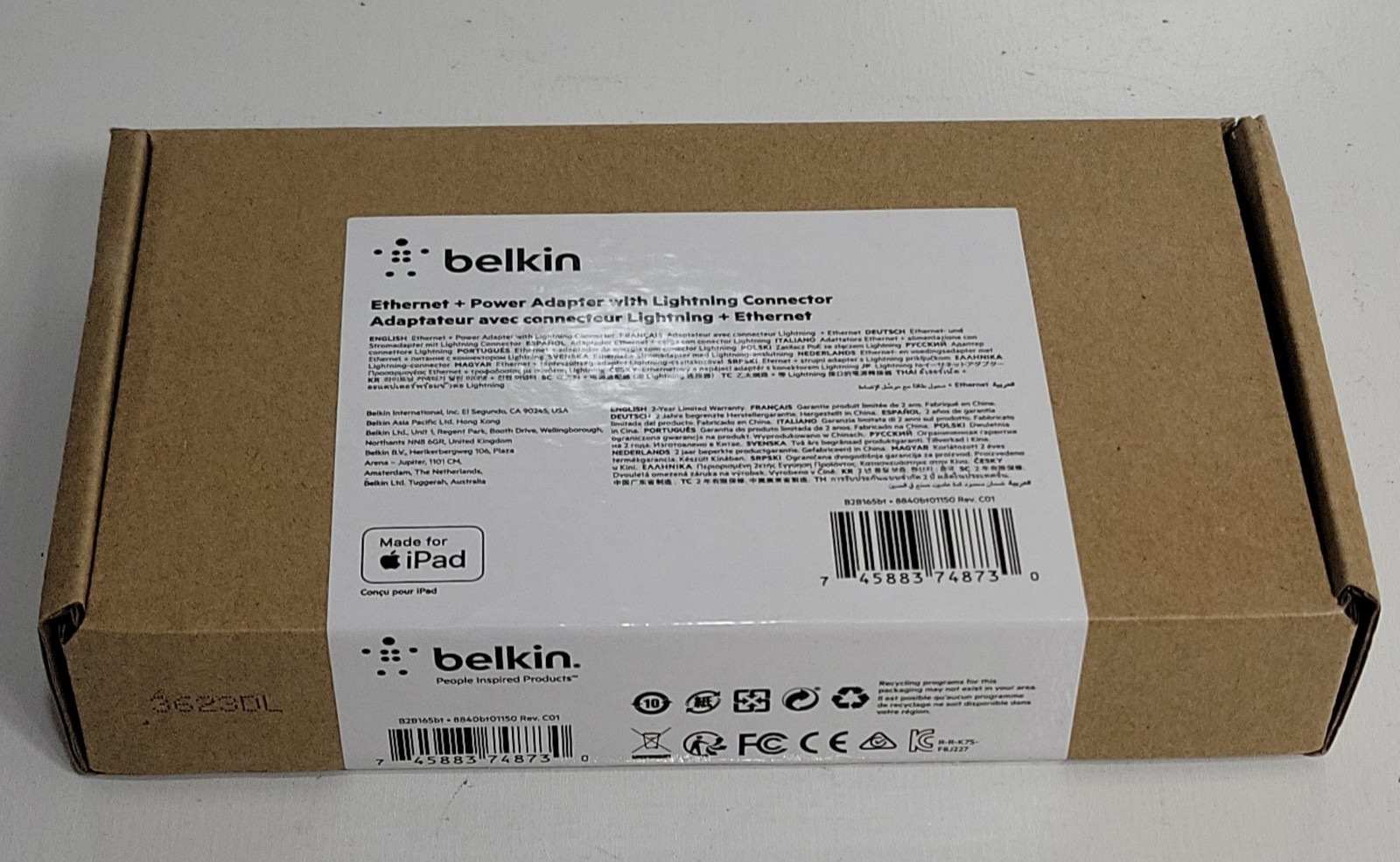 SEALED New Belkin B2B165BT Ethernet Power Adapter Lightning Connector Apple iPad