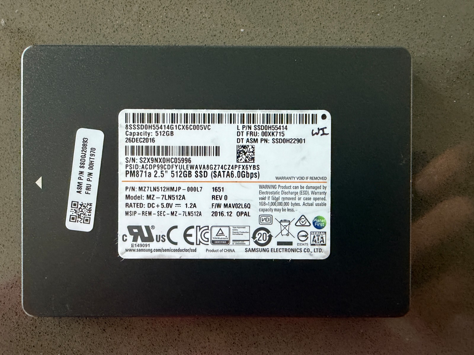 Samsung PM871a 512GB 2.5" SATA SSD MZ-7LN512A Used OEM