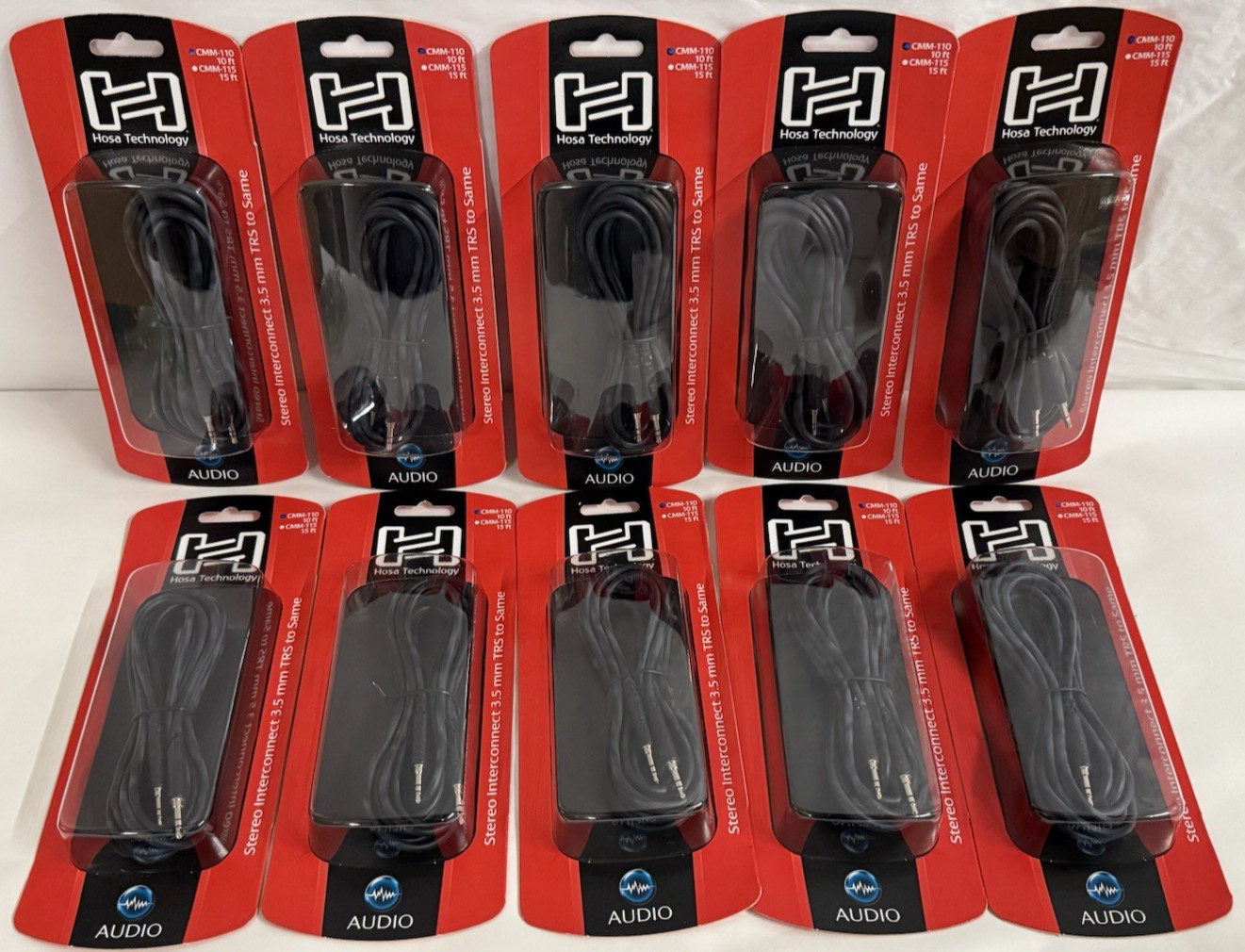 LOT OF 10 Hosa - CMM-110 - 3.5 mm TRS to 3.5 mm TRS Stereo Interconnect Cables