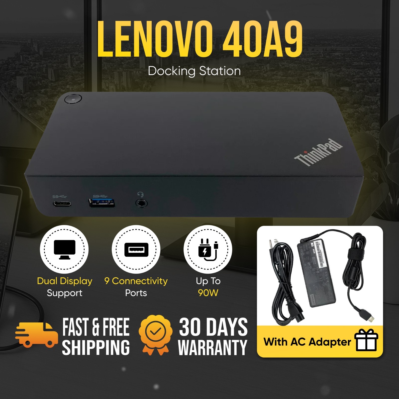 Lenovo USB-C Dock Station for ThinkPad T14 T14s T15 X13 L14 L15 Gen 1 w/Adapter