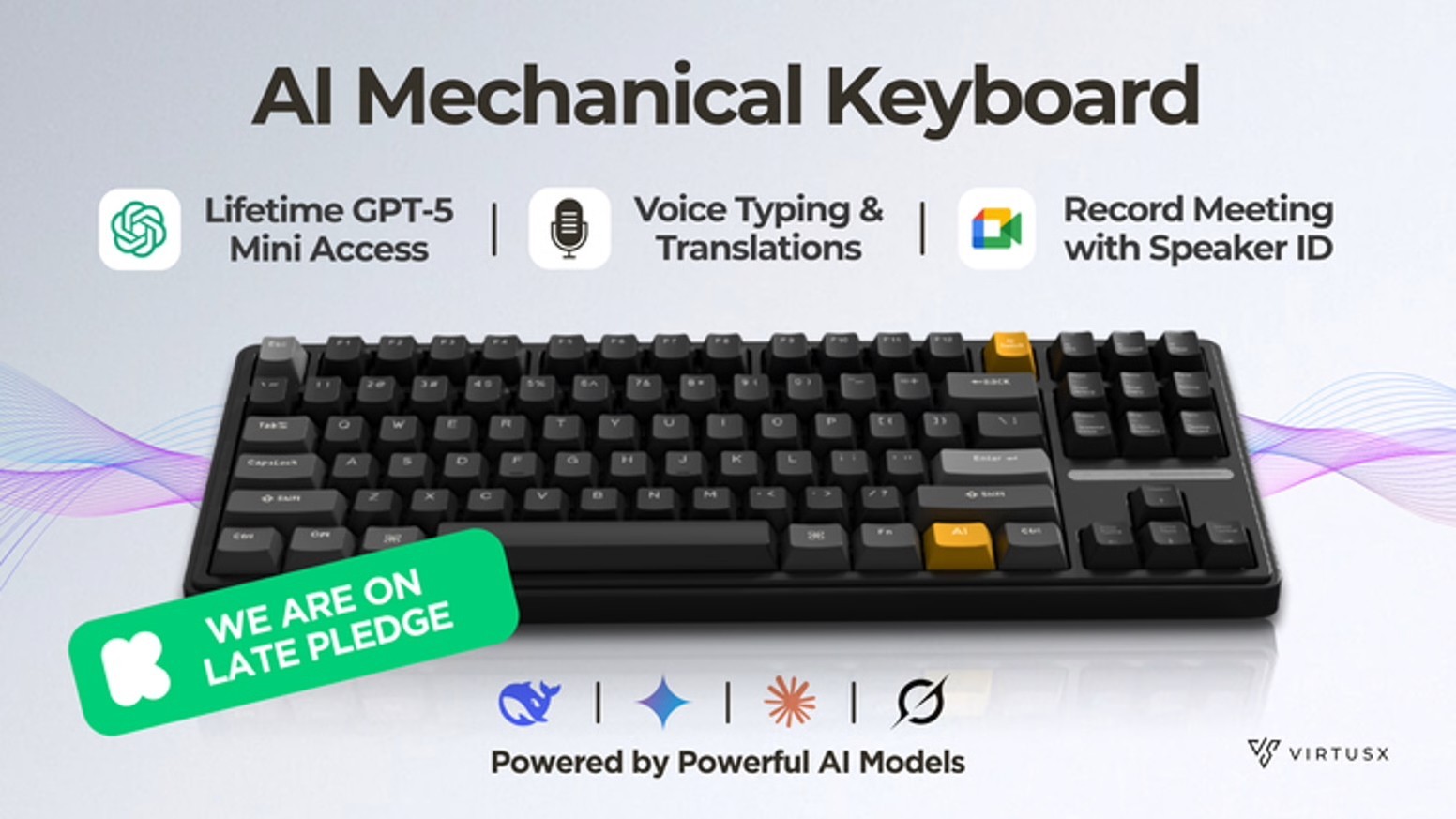 VIRTUSX AI Mechanical Keyboard - Kickstarter - New - AI writes your emails PPT