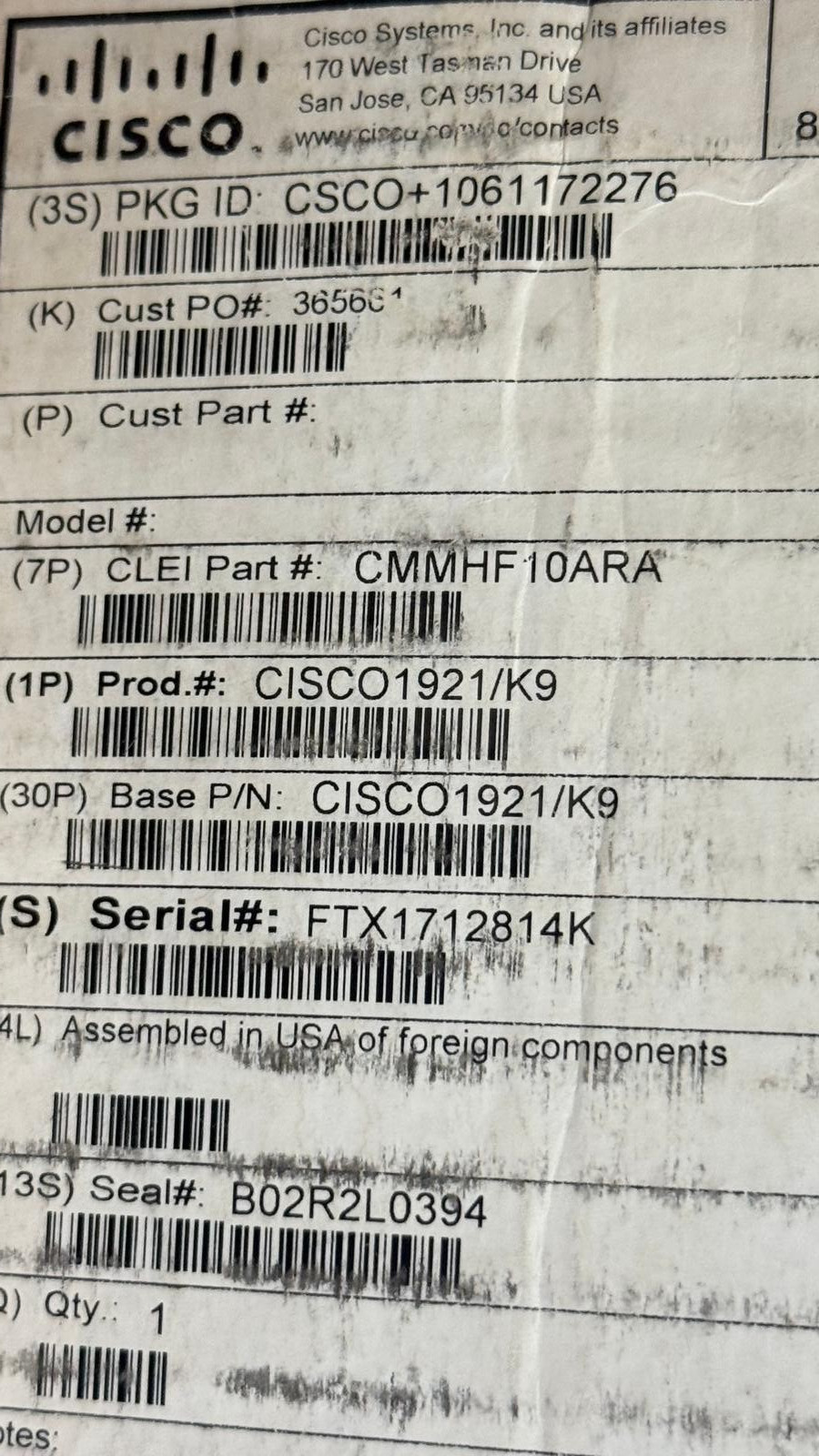 Cisco CISCO1921/K9 Integrated Services Gigabit Network Router OPEN BOX