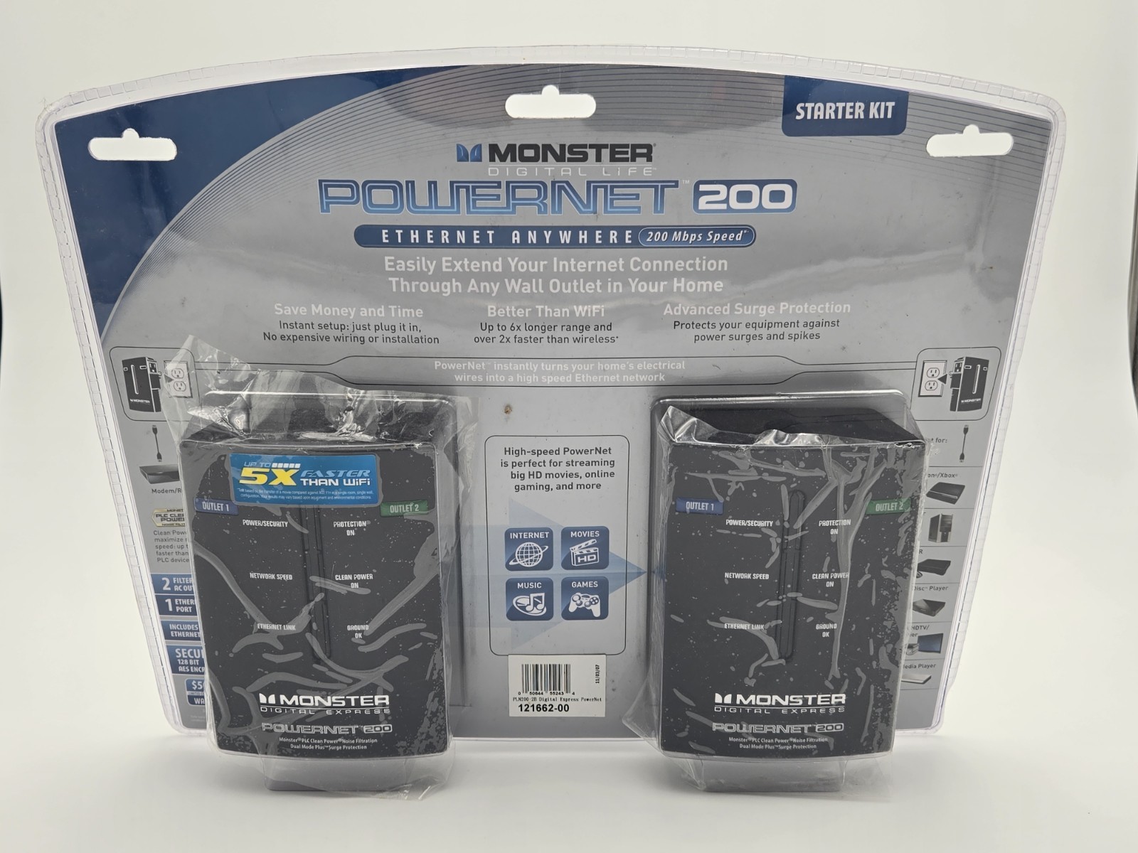 Monster Powernet 200 Ethernet Anywhere 200 Mbps Speed 2-Pack Brand New J102