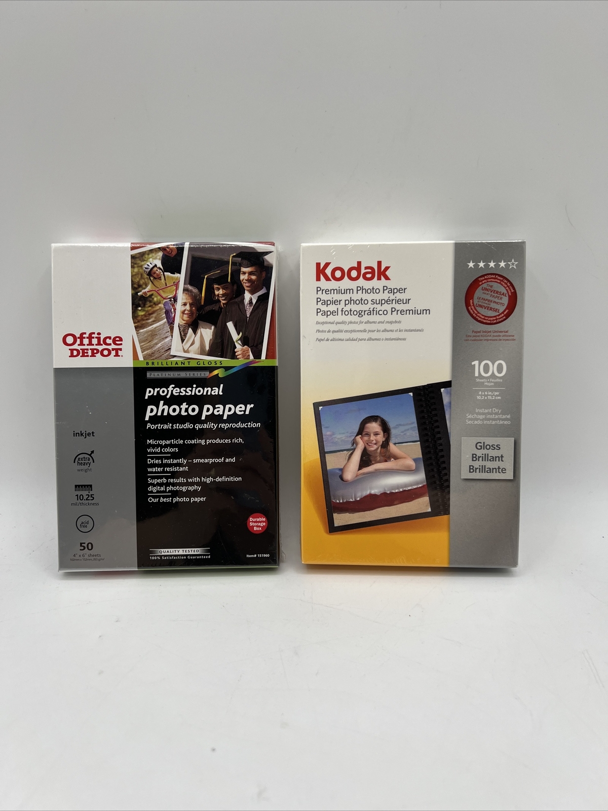 Kodak Premium Photo Paper 4x6 Gloss Brillant 100 Sheets & Office Depot 50 Sheets