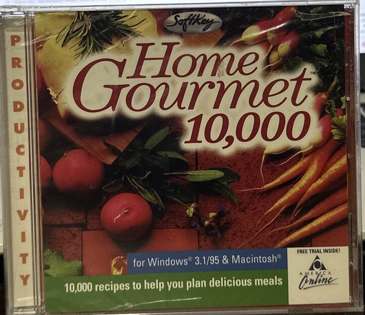 Home Gourmet 10,000 Recipe Software PC Windows 3.1/95 Macintosh Vintage 1997