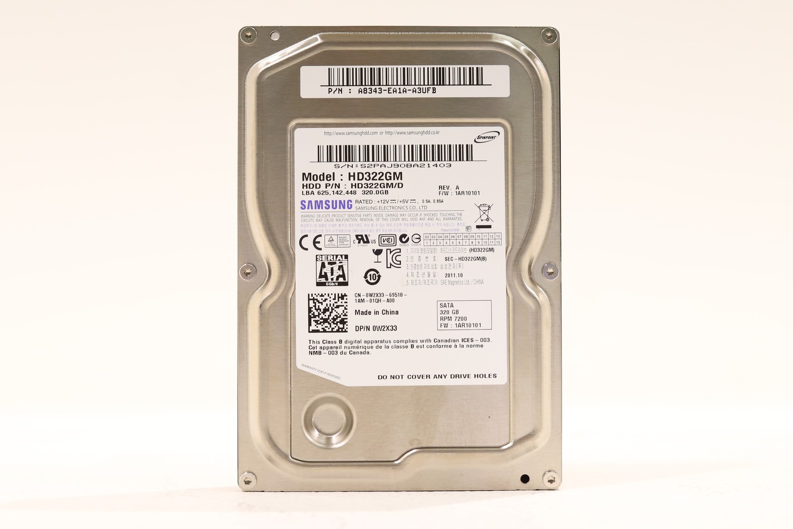 Samsung HD322GM 320GB 3.5" 3Gb/s 16MB 7.2K RPM SATA Hard Drive Dell P/N: 0W2X33