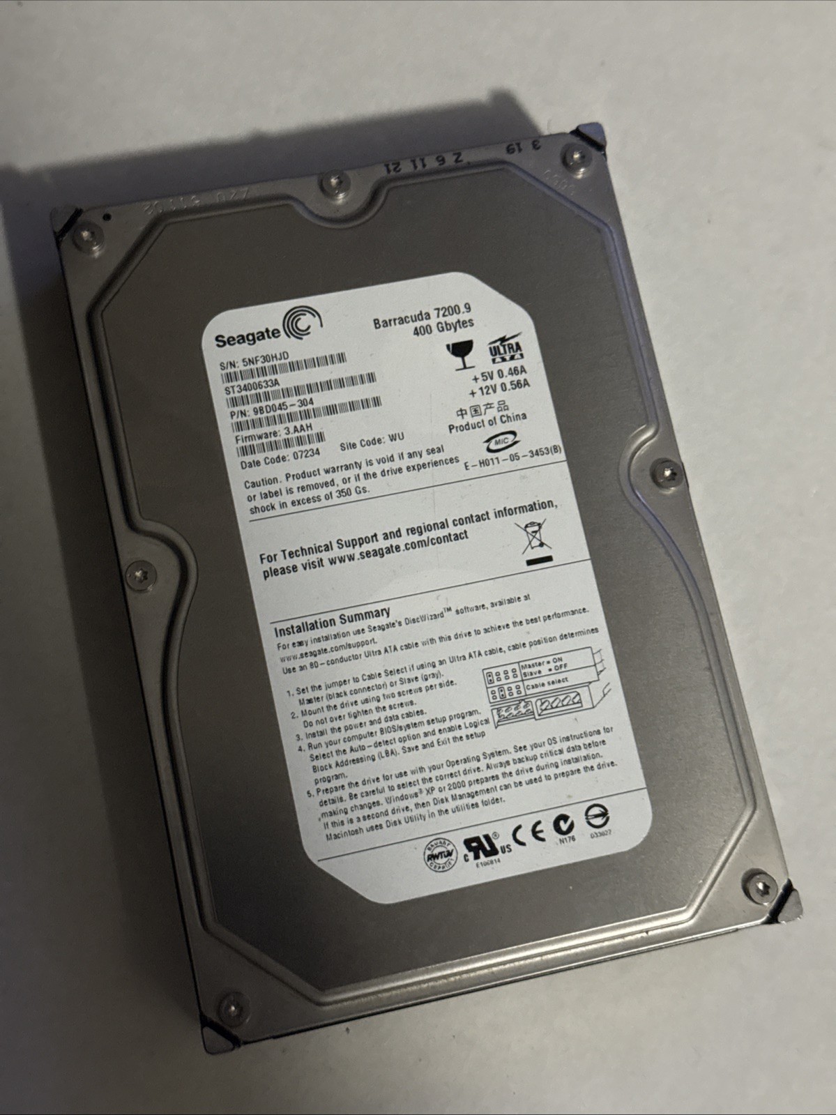 Seagate Barracuda 7200.9 400GB IDE PATA 3.5" Hard Drive ST3400633A Desktop HDD
