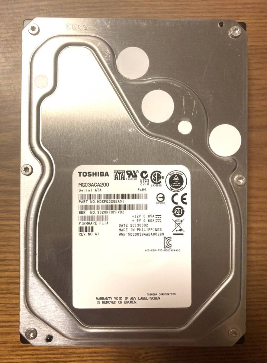 Excellent condition Toshiba MG series MG03ACA200 3.5-inch HDD 2TB (Enterprise HD