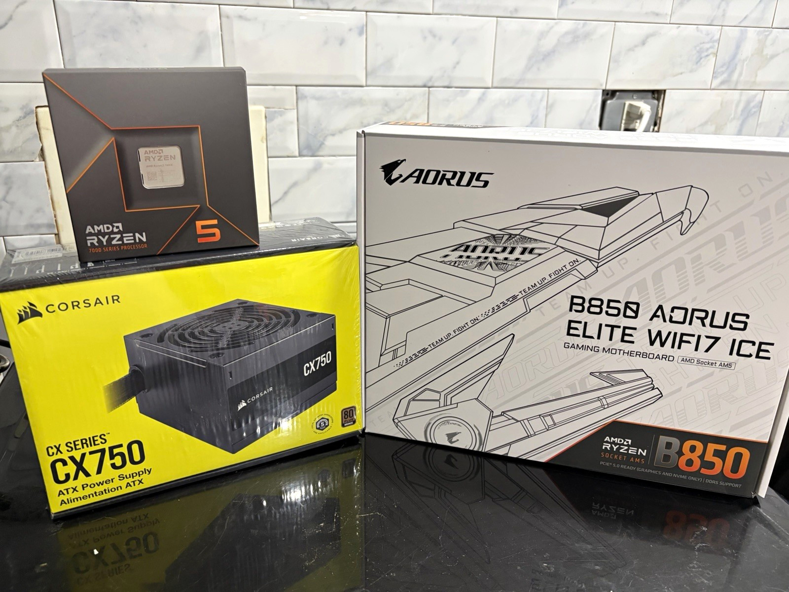 NEW SEALED Ryzen 5 7600X + Gigabyte B850 AORUS Elite WiFi7 ICE + Corsair CX750