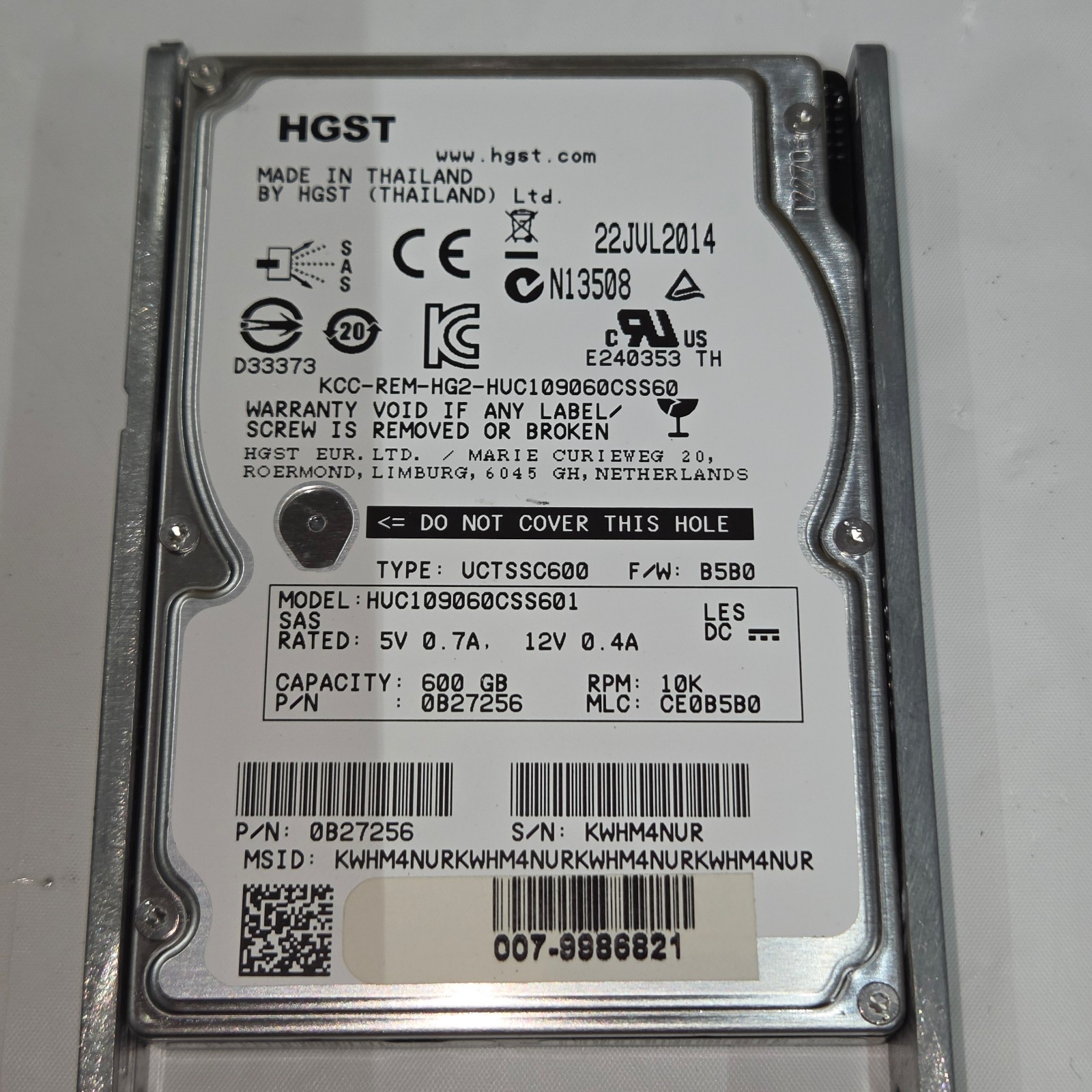 HGST HUC109060CSS600 0B26013 600GB 10K RPM 64MB CACHE 6 Gb/s SAS 2.5" HDD