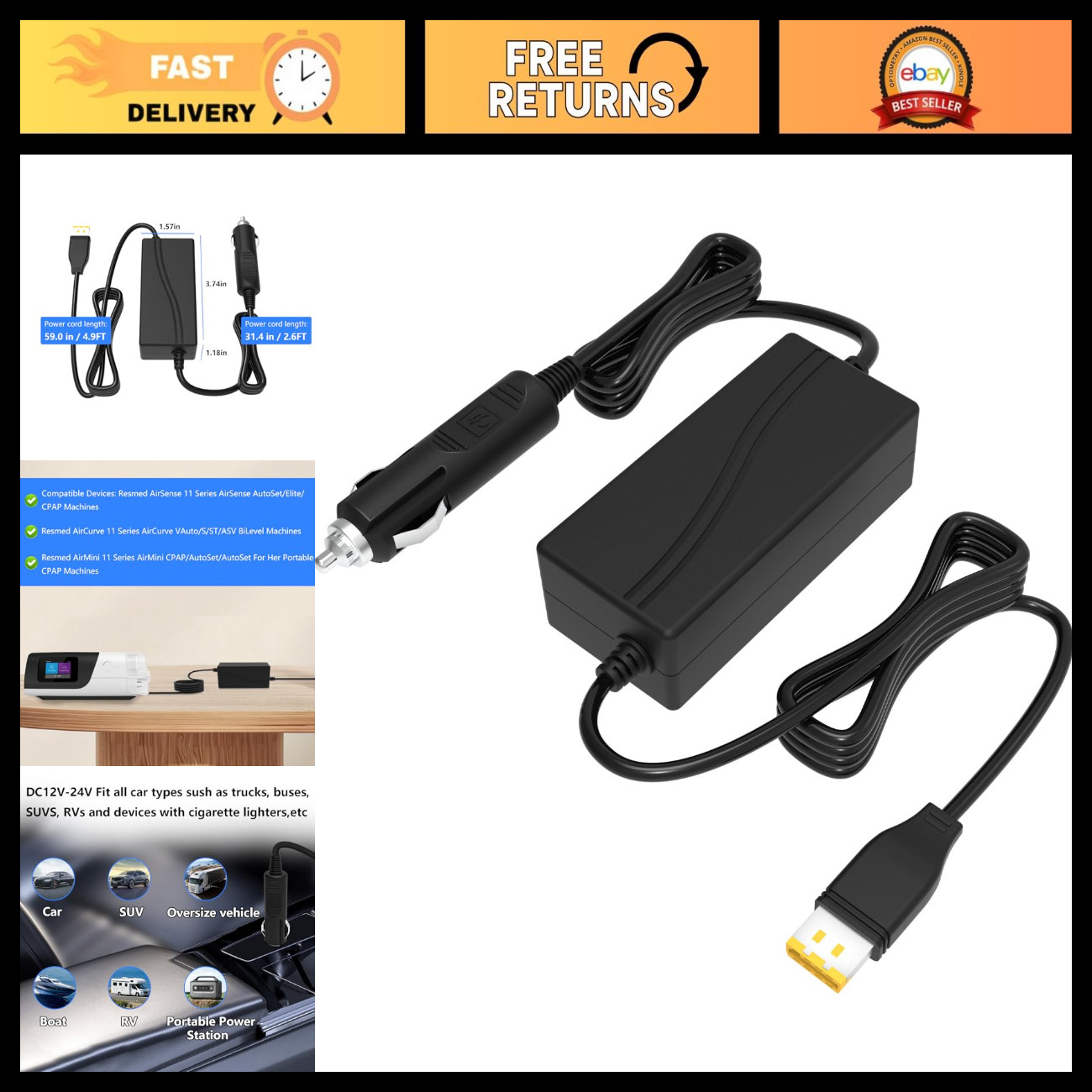 65W DC Converter Car Charger Adapter 12V-24V Power Supply for Vehicles
