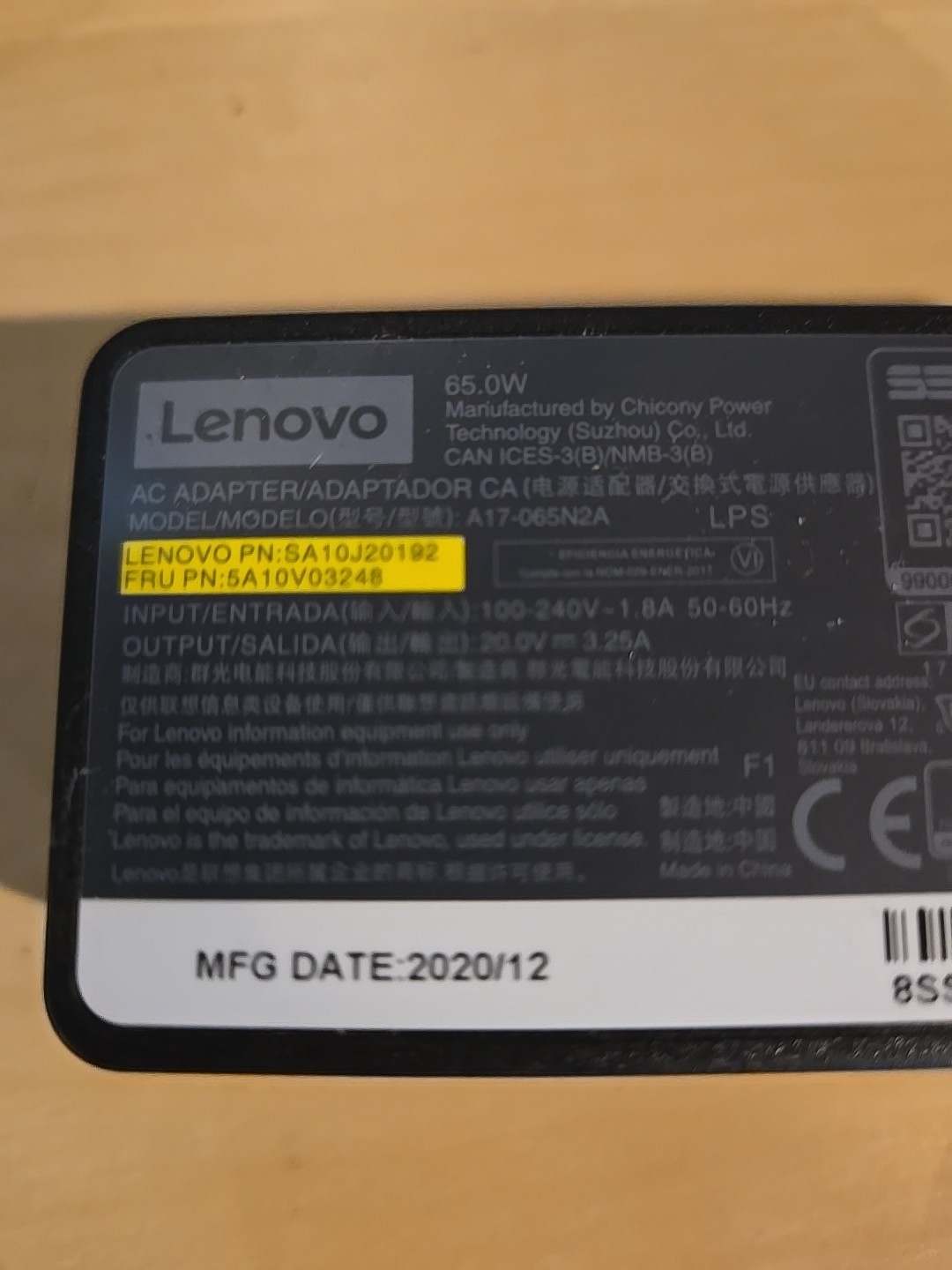 LENOVO A17-065N2A 65W Genuine AC Power Adapter Charger