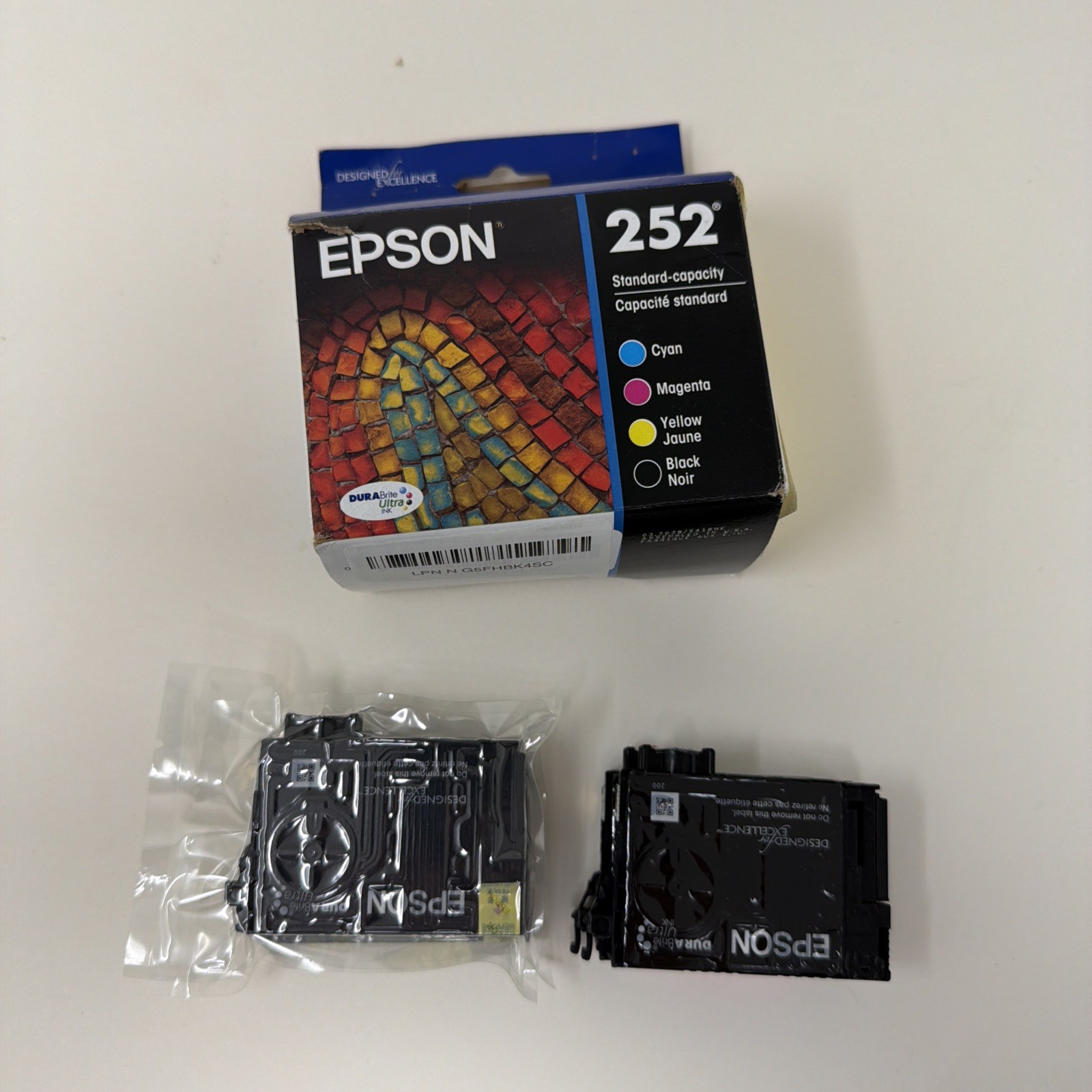 SET of 4 New Genuine Factory Sealed Epson 252 Inkjet Cartridges KCMY EXP 03/2028