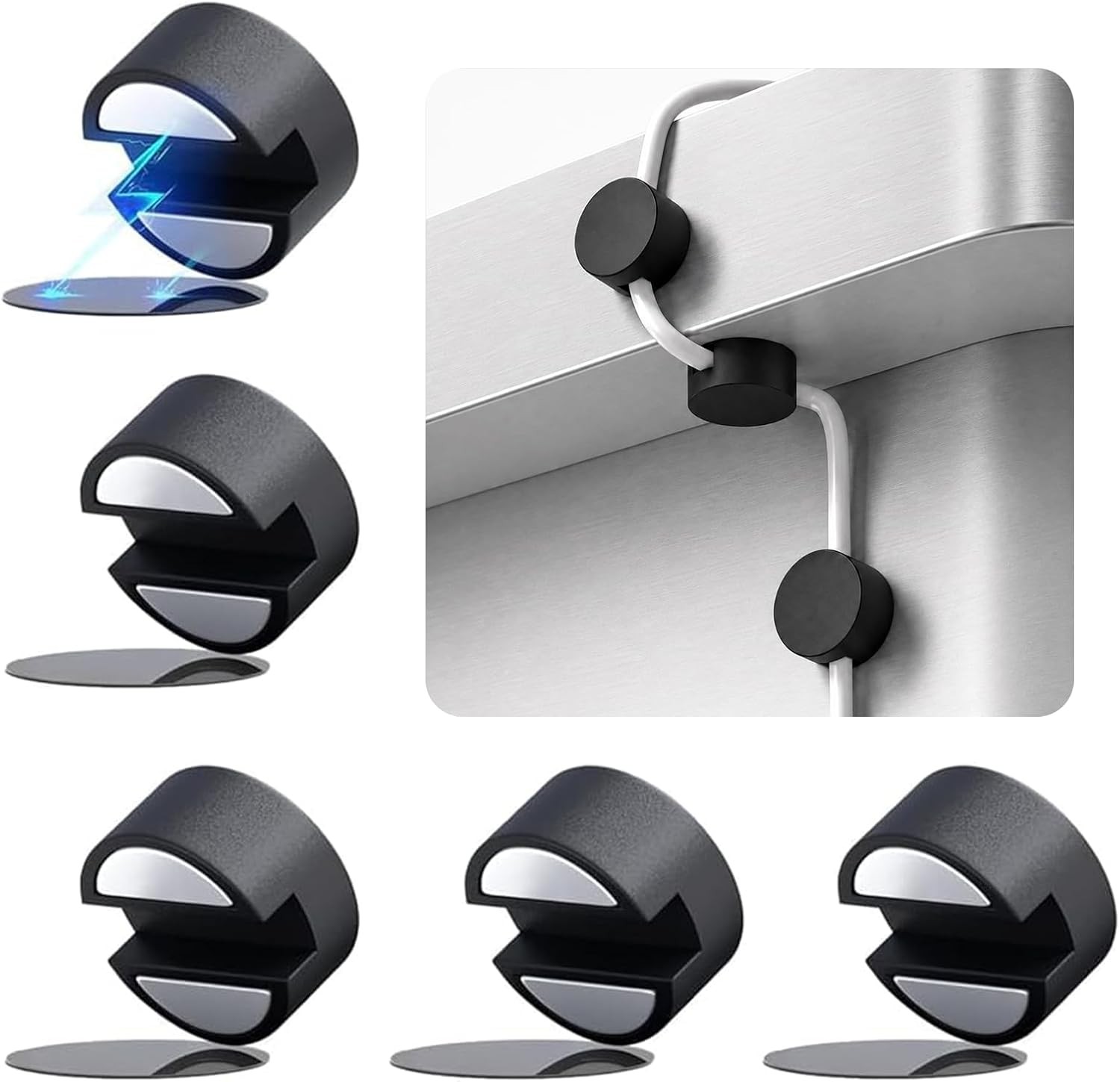 Magnetic Cable Holder, 8 Cable Clips for Desk Cord Management, Black |...