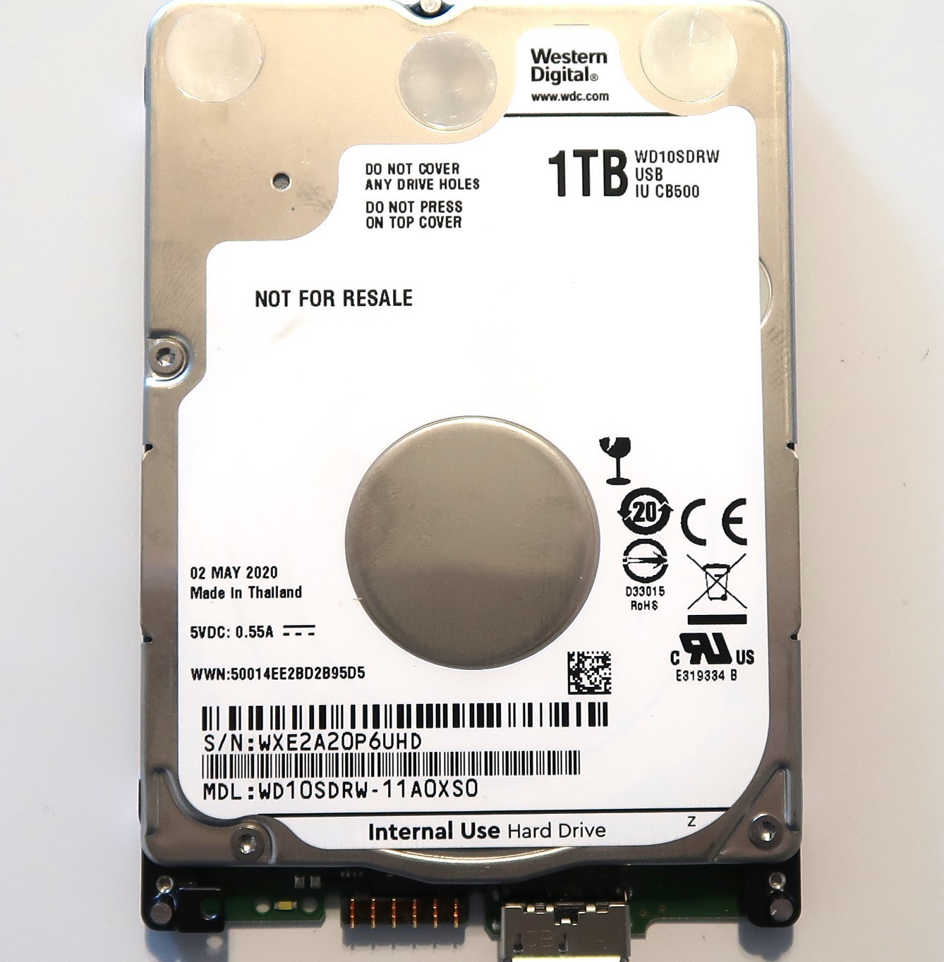 Western Digital WD10SDRW-11A0XS0 (WXE2) Thailand 1000gb USB hard drive 05/2020