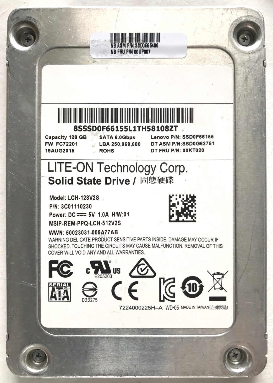 LITE-ON 128GB 2.5" SATA 6Gb/s SSD LCH-128V2S PN 3C01110230