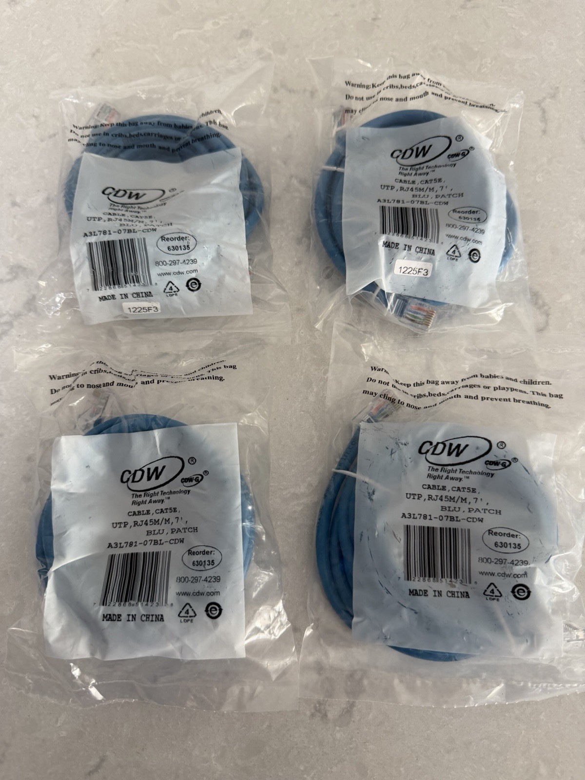LOT OF 4 - BELKIN A3L781-07BL-CDW 7FT CAT5E BLUE RJ45M/M ETHERNET CABLE - 630135