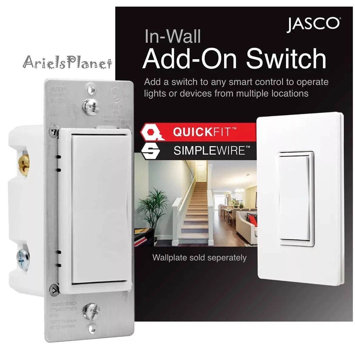 GE Jasco 46560 Z-Wave In Wall Add-On Auxiliary Switch White/Almond