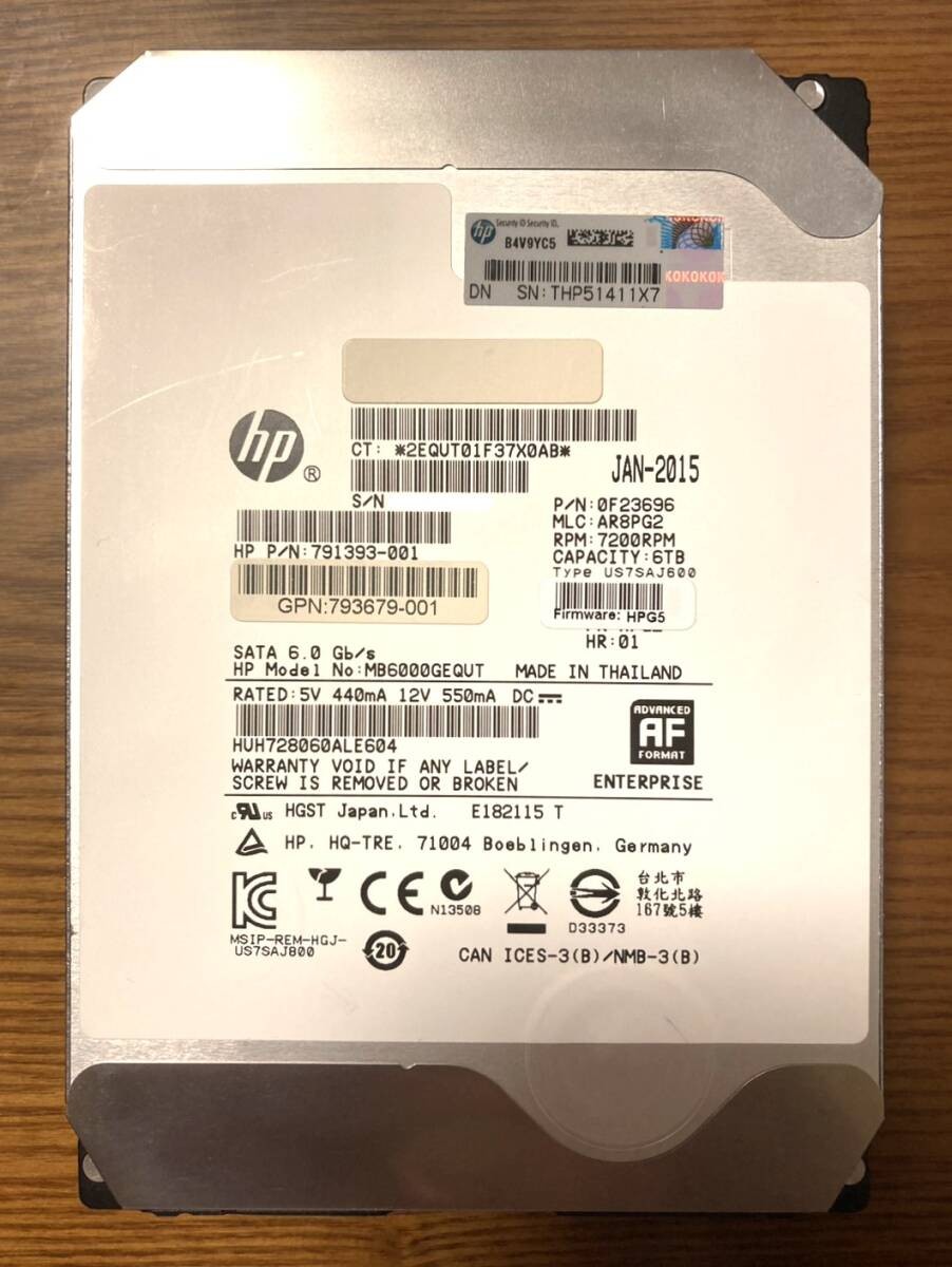 [Excellent condition] Hitachi / HGST Ultrastar He8 HUH728060ALE604 3.5-inch HDD